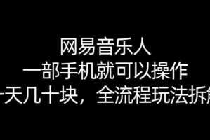 【168网创10期】网易音乐人搬砖，一部就手机就可以操作，一天几十，全流程拆解，小白也能操作的副业，纯自然流玩法！