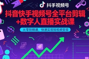 抖音快手视频号全平台剪辑+数字人直播实战课，从零到精通，快速实现短视频变现(更新6月)